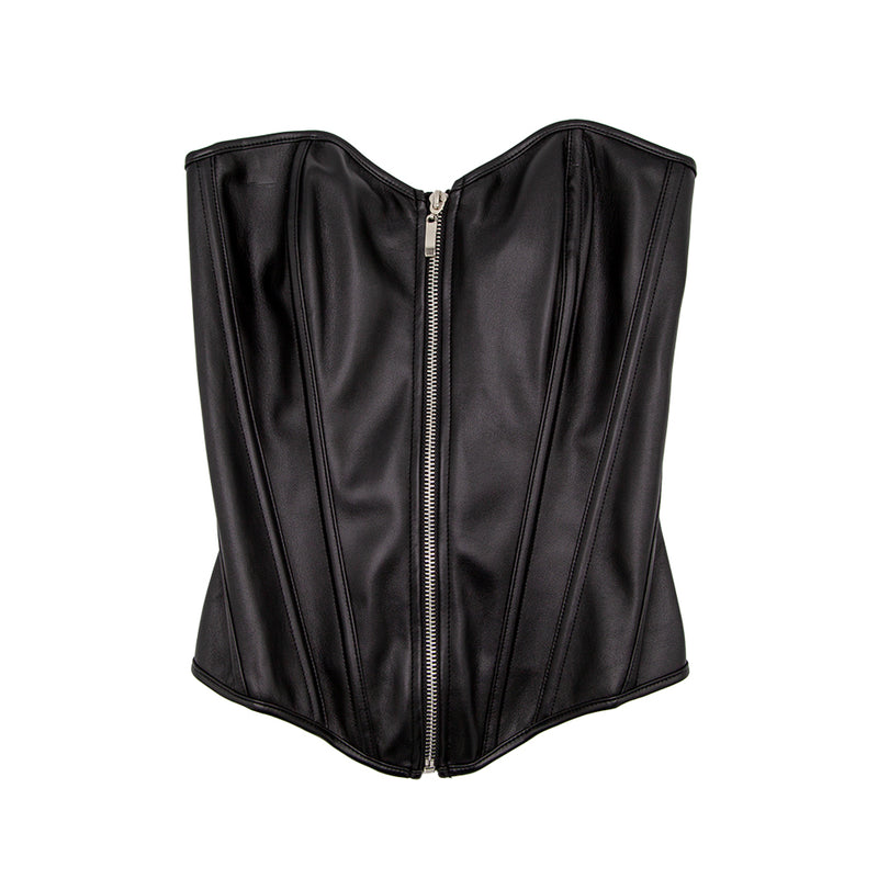Faux Leather Corset - Black-4