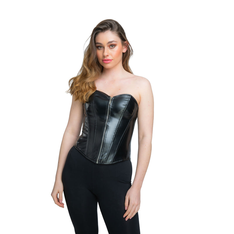 Faux Leather Corset - Black-1