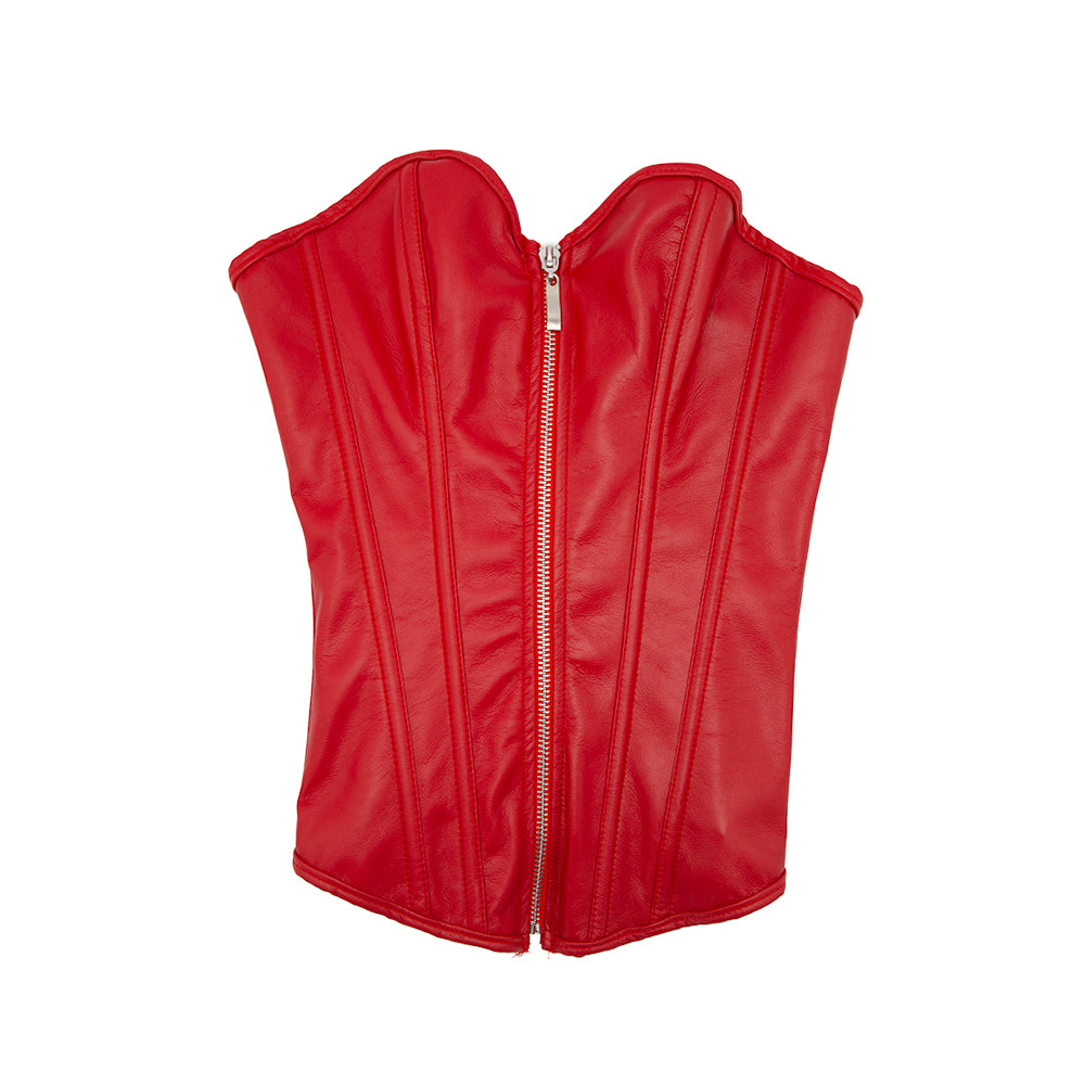 Faux Leather Corset - Red-3