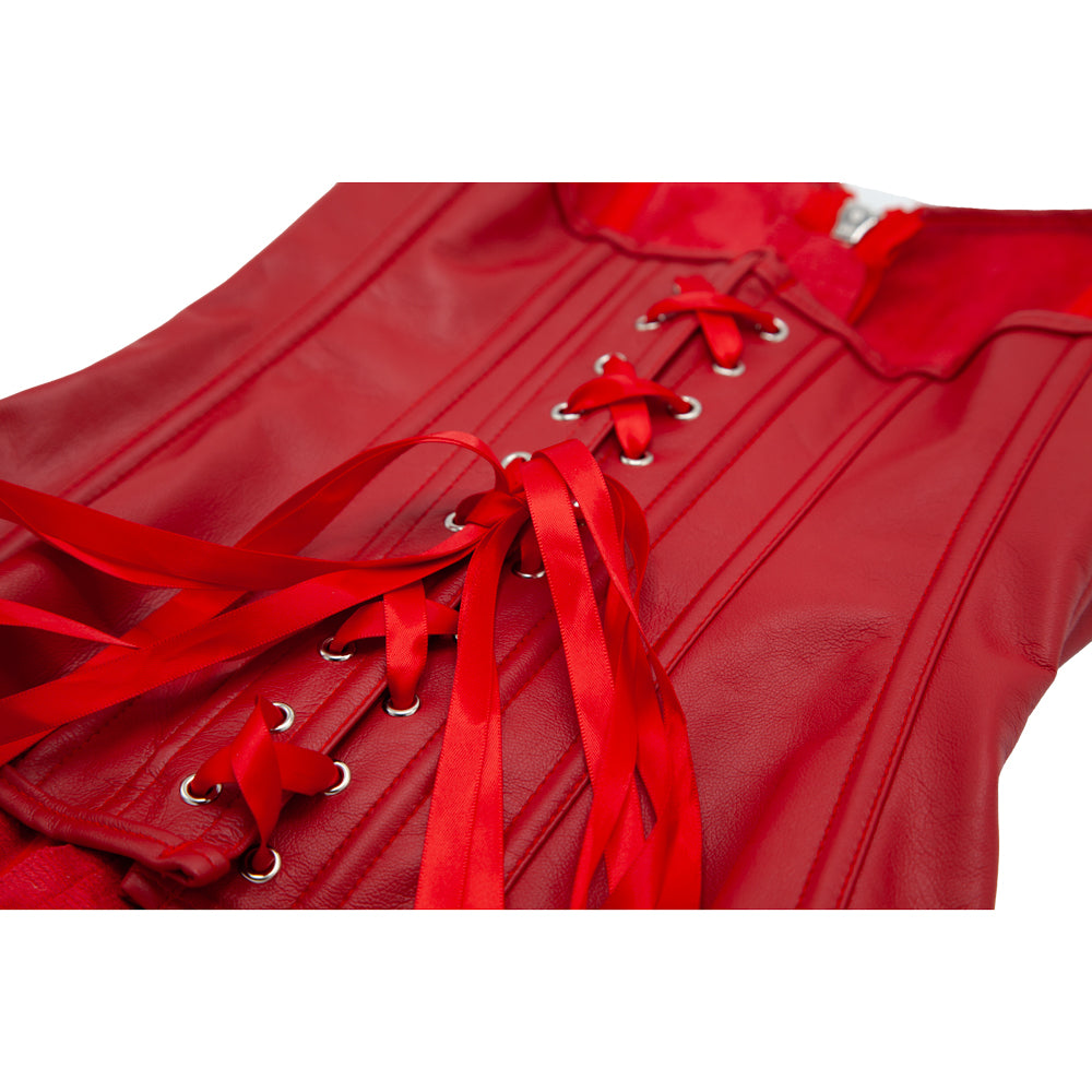 Faux Leather Corset - Red-4