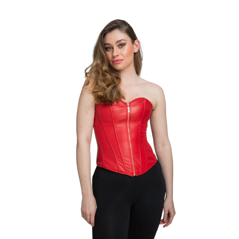 Faux Leather Corset - Red-1