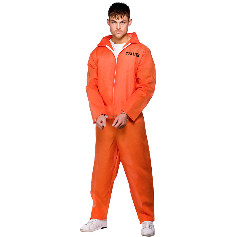 Orange Convict Costume with Handcuffs & I.D. Board-4