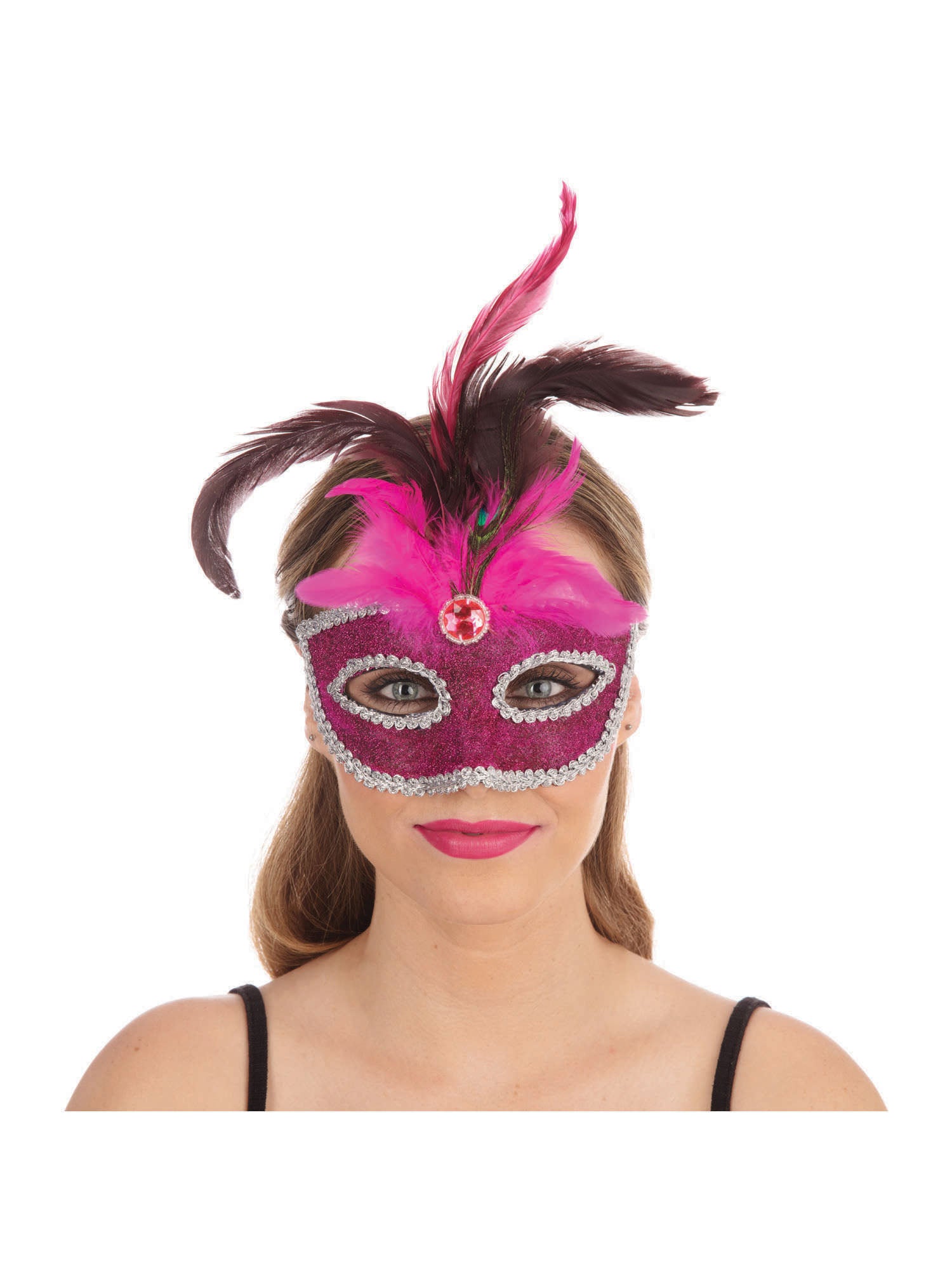 Pink Eyemask With Tall Peacock Feath