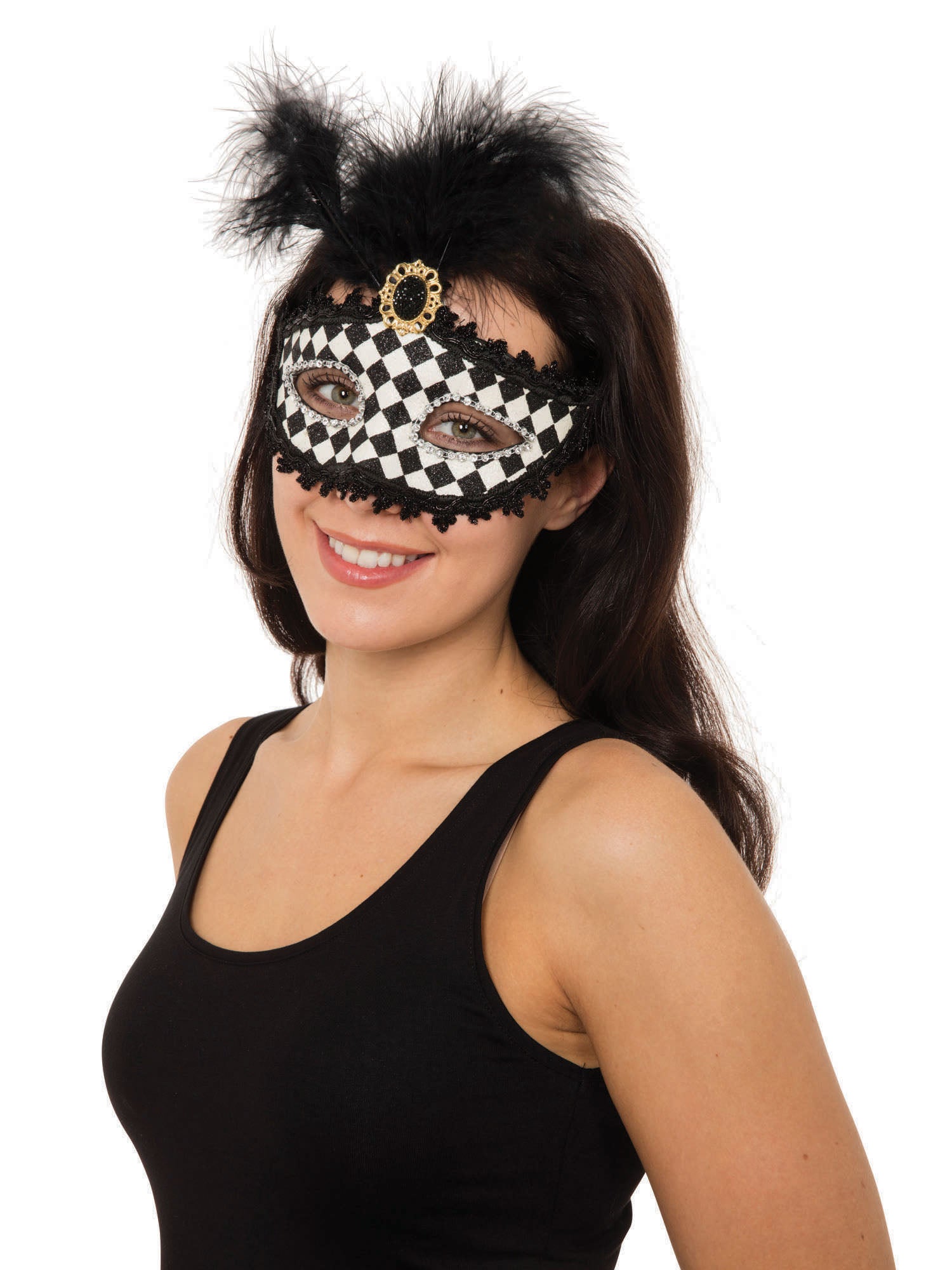 Harlequin Eyemask W/Tall Feather***