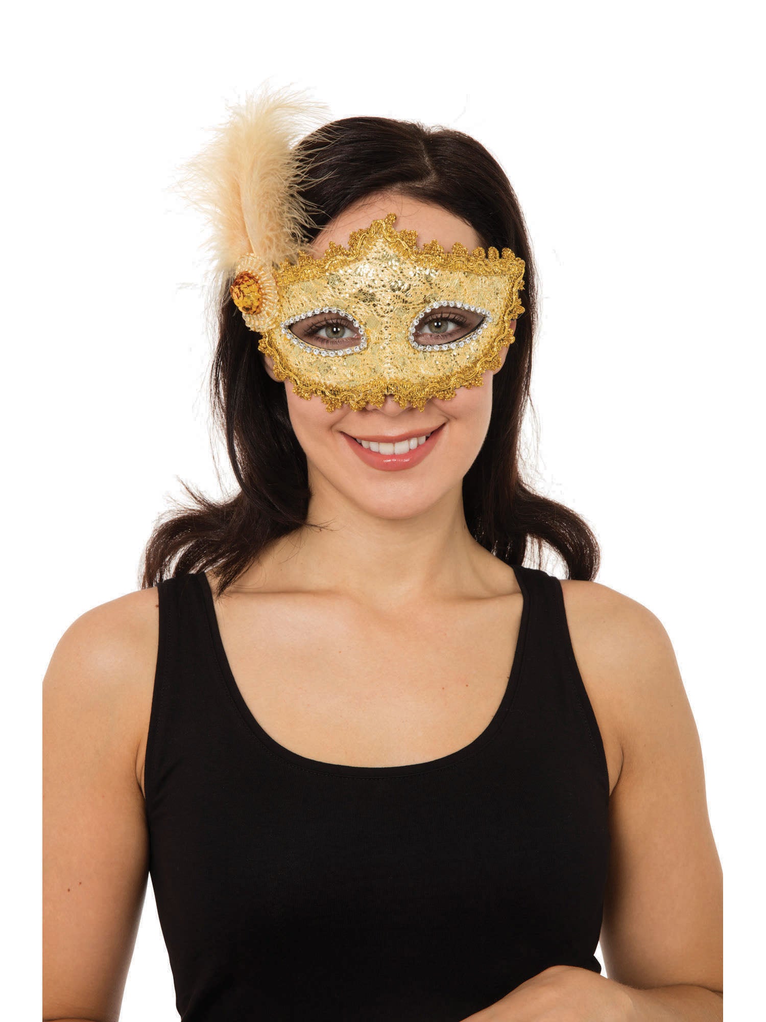 Gold Braided Eyemask W/Feather+ Stone