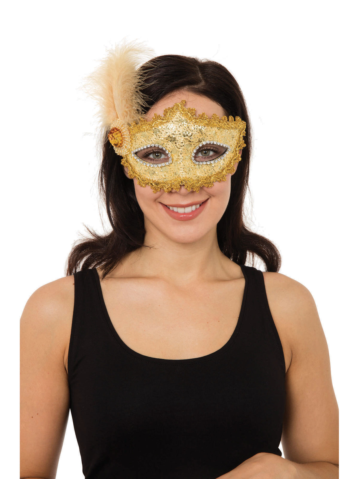 Gold Braided Eyemask W/Feather+ Stone 1