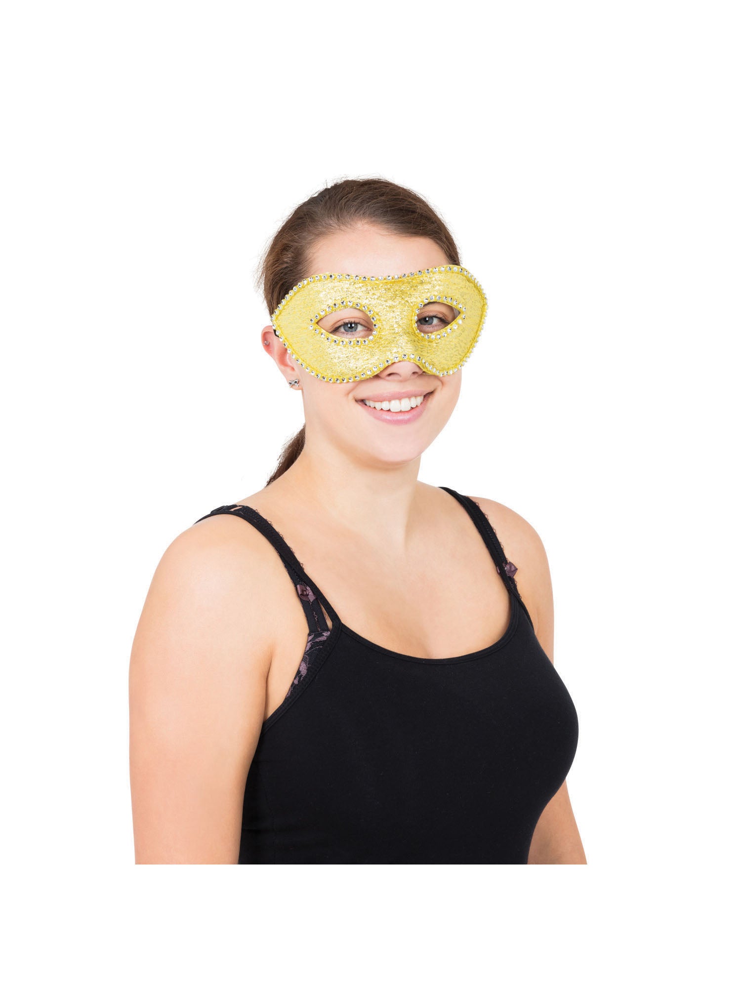 Gold Eyemask W/Diamonds + Ribbon Tie