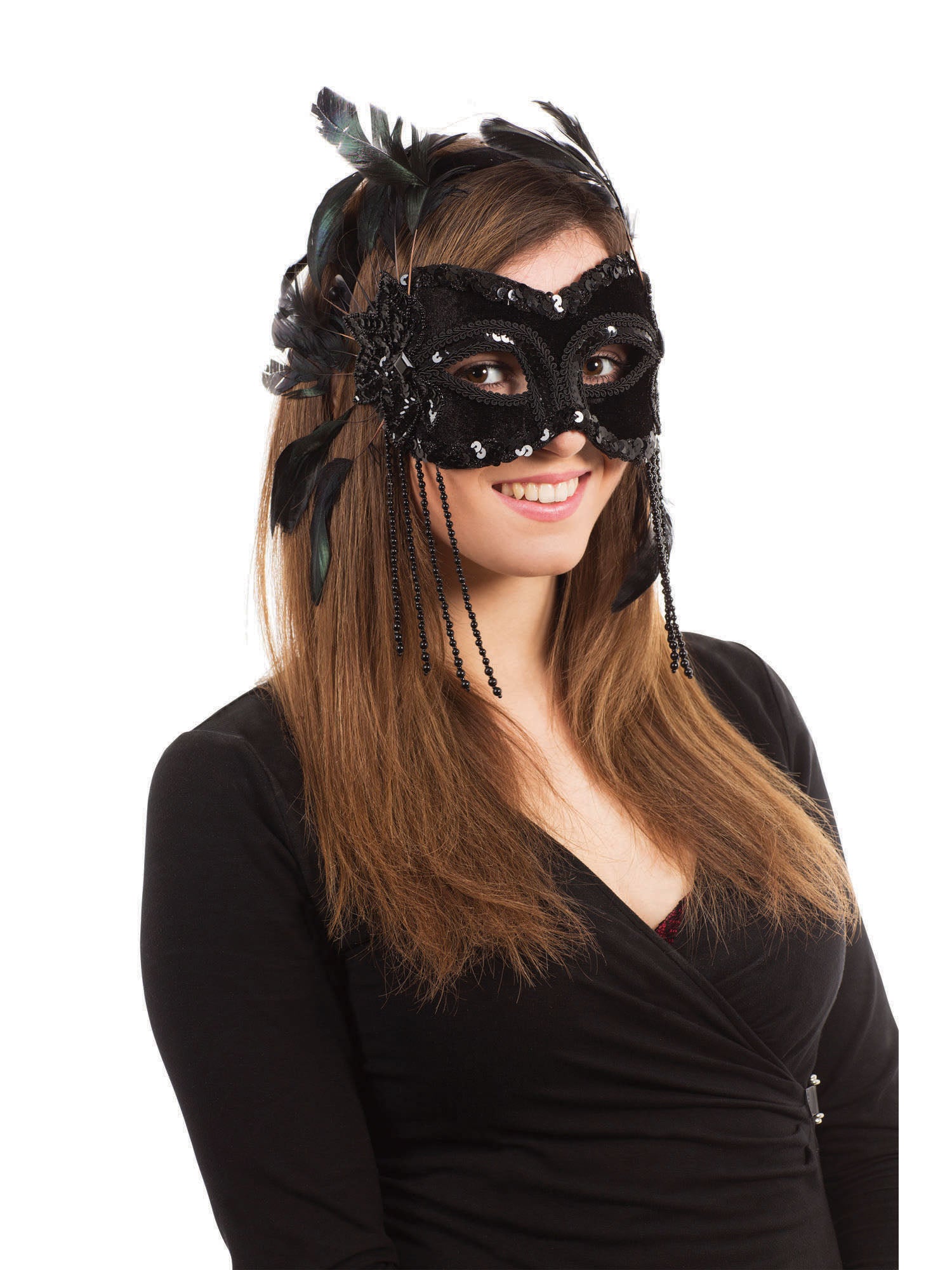 Black Velvet Mask With Feathers