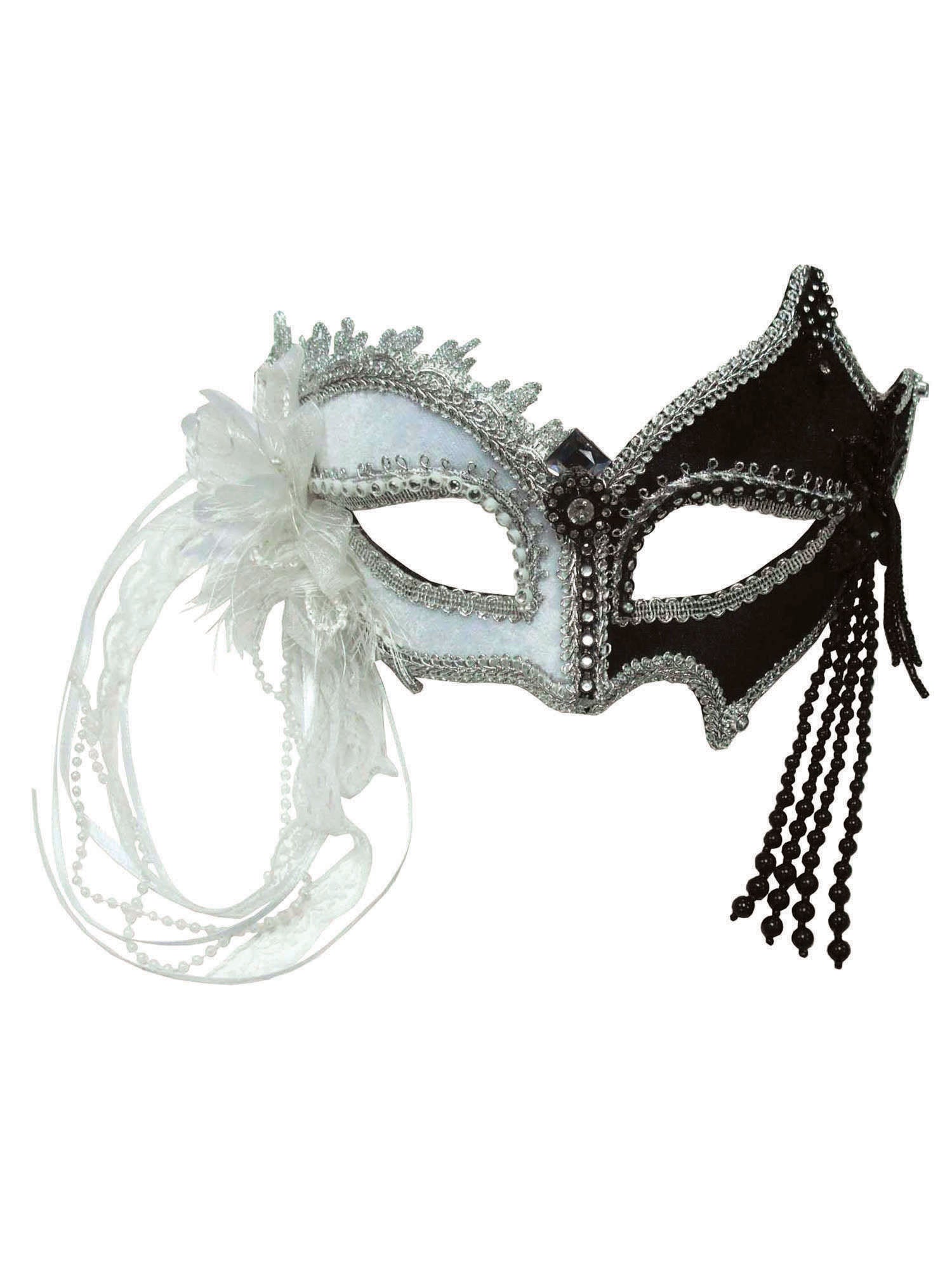 Black and White Mask with Tassels