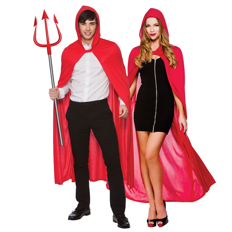 Adult Devil Cape with Hood – Red Cloak for Men & Women-1