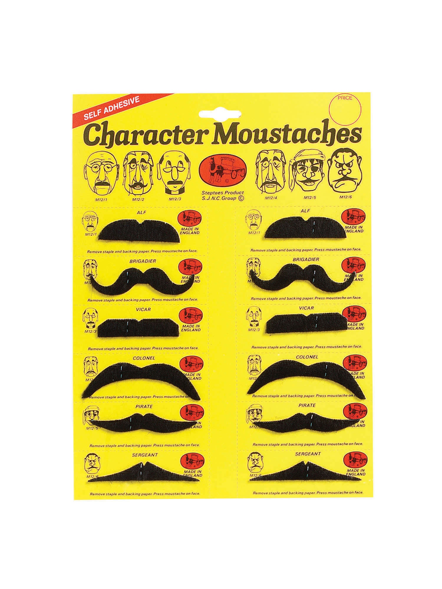Moustaches,Black 6 asstd.CD/12