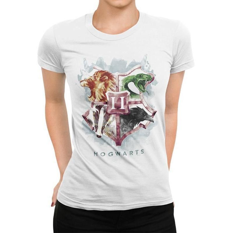 Harry Potter Water Colour Crest Fitted T-Shirt