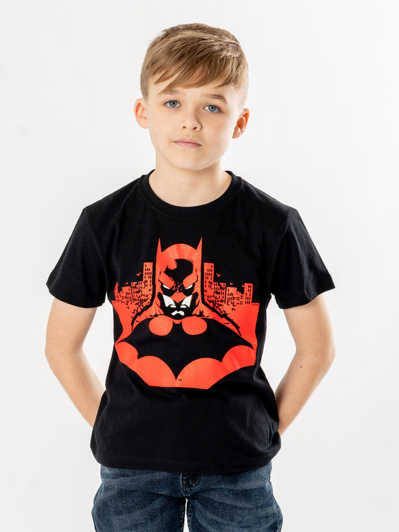 Batman Kids Black Gotham Skyline T-Shirt