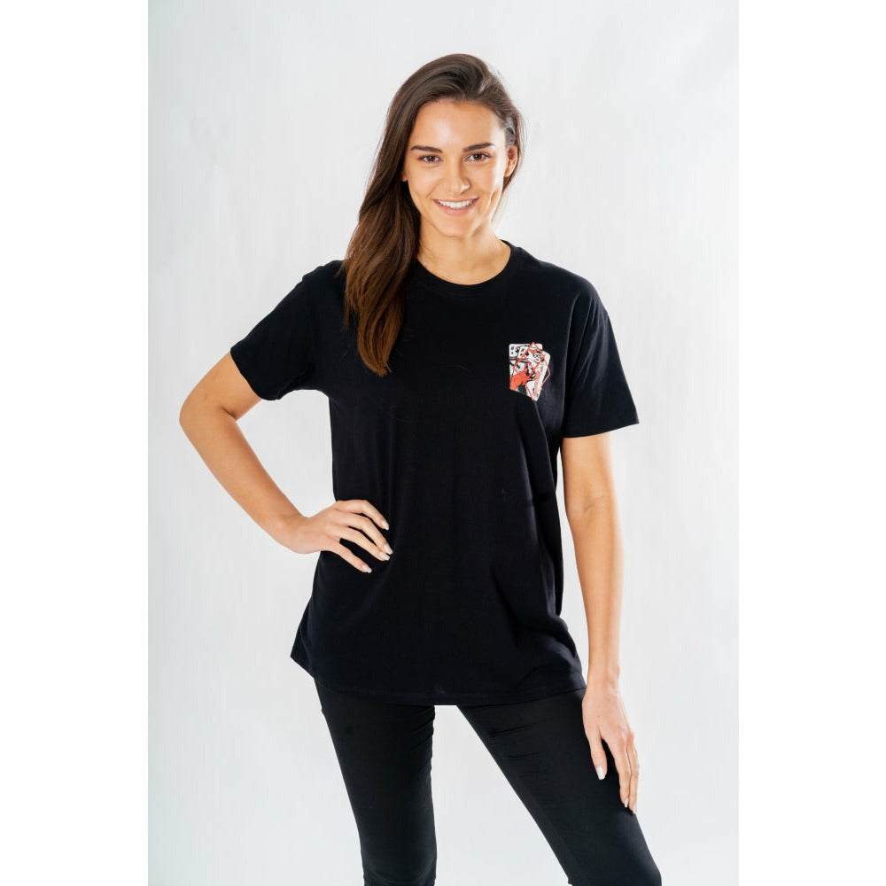 Harley Quinn Adult Black Front and Back Warning T-Shirt
