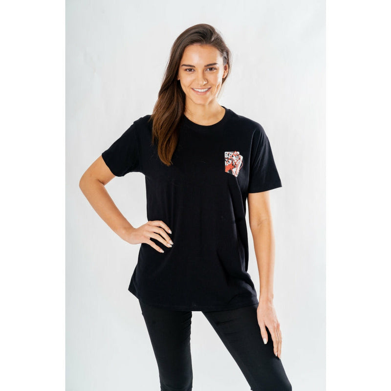Harley Quinn Adult Black Front and Back Warning T-Shirt