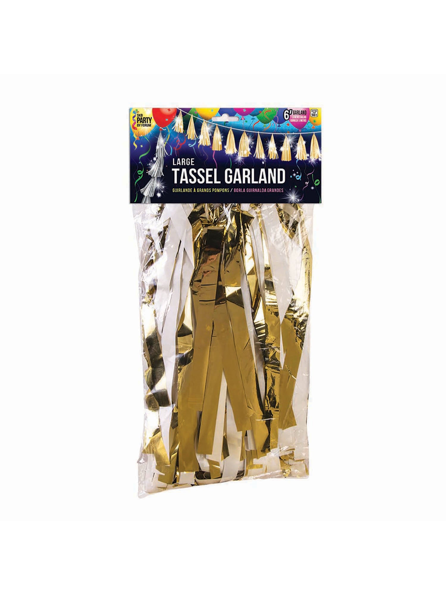 Balloon Tassels Lge Gold & White Met