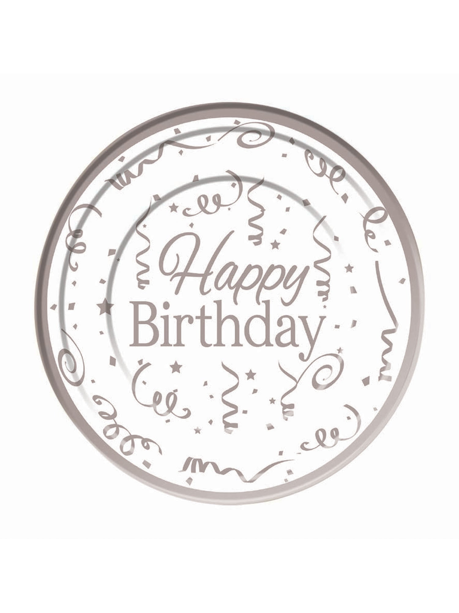 Silver Happy Birthday Plates Plastic ( 10 pack)15cm