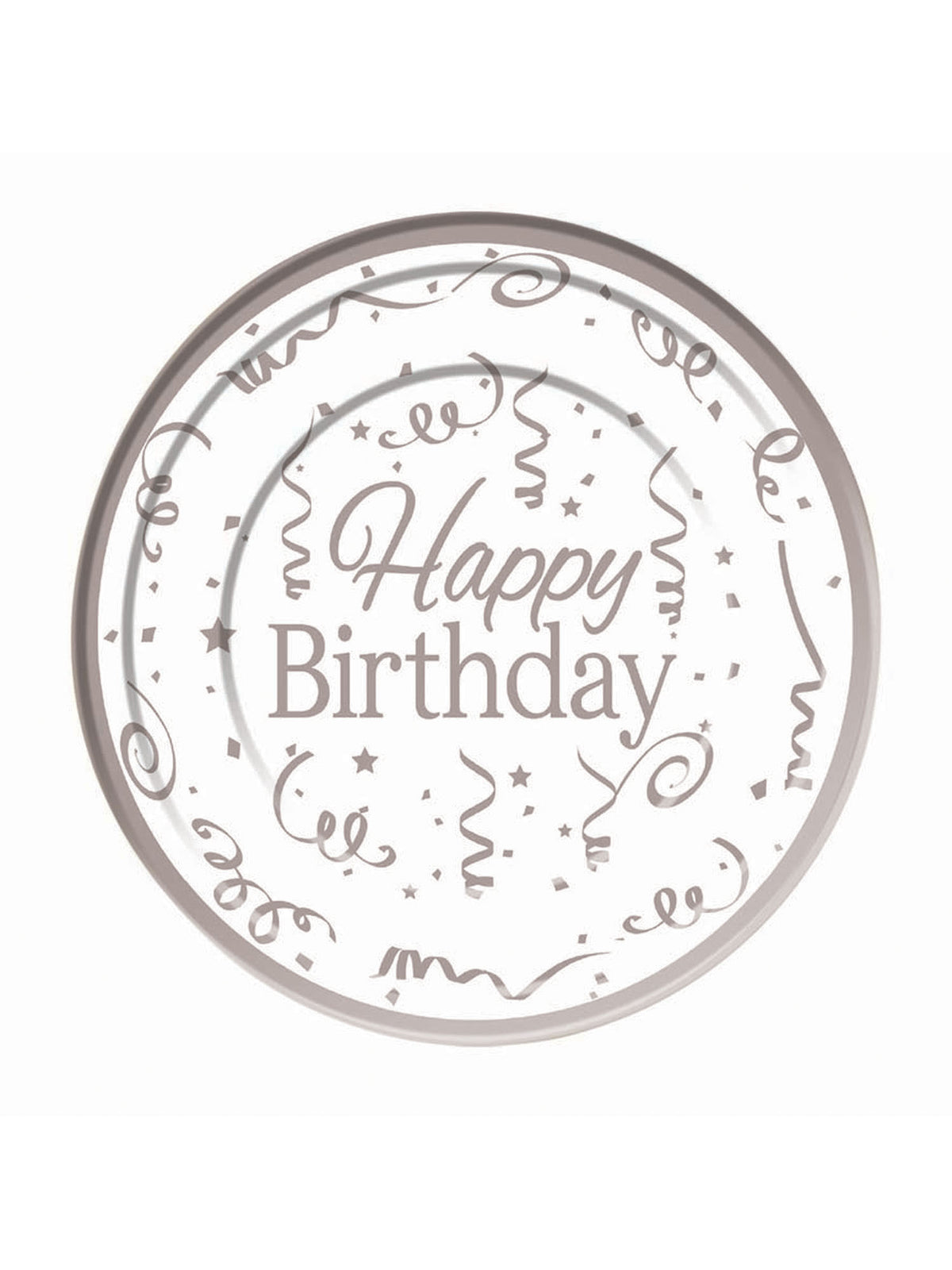 Silver Happy Birthday Plates Plastic ( 10 pack)15cm 1