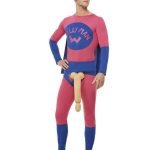 Hilarious Willyman Superhero Costume - Pink & Blue Ensemble with Comical Accents
